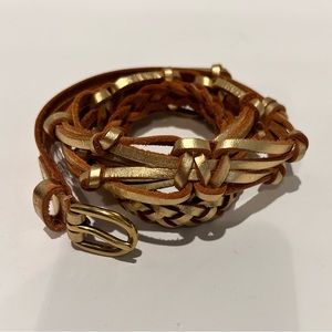 Unbranded metallic gold leather braided woven belt size M 39inch all around